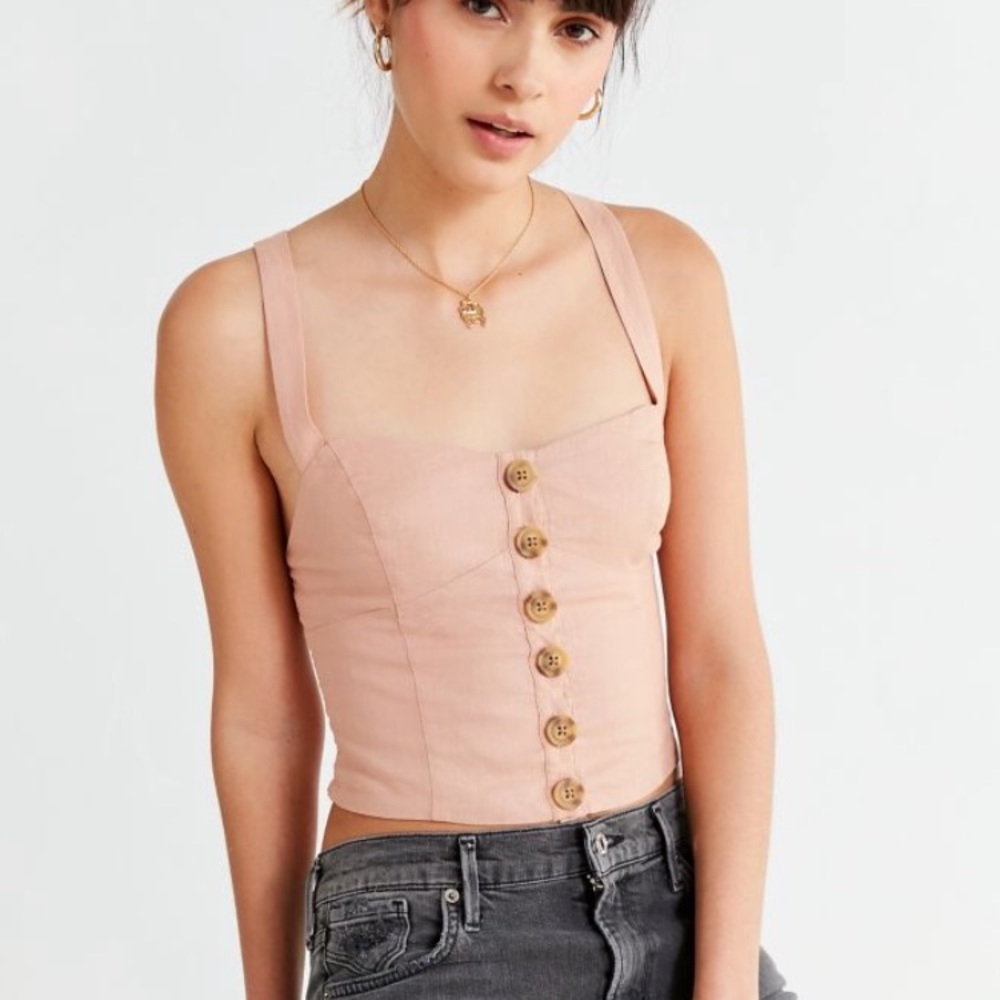Urban Outfitters Mabel Button-Down Linen TankTop
